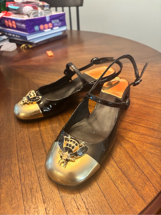 Jeffrey Campbell Shoes - Jeffrey Campbell Black and Gold Women's Slingback Flats with Bee Accent